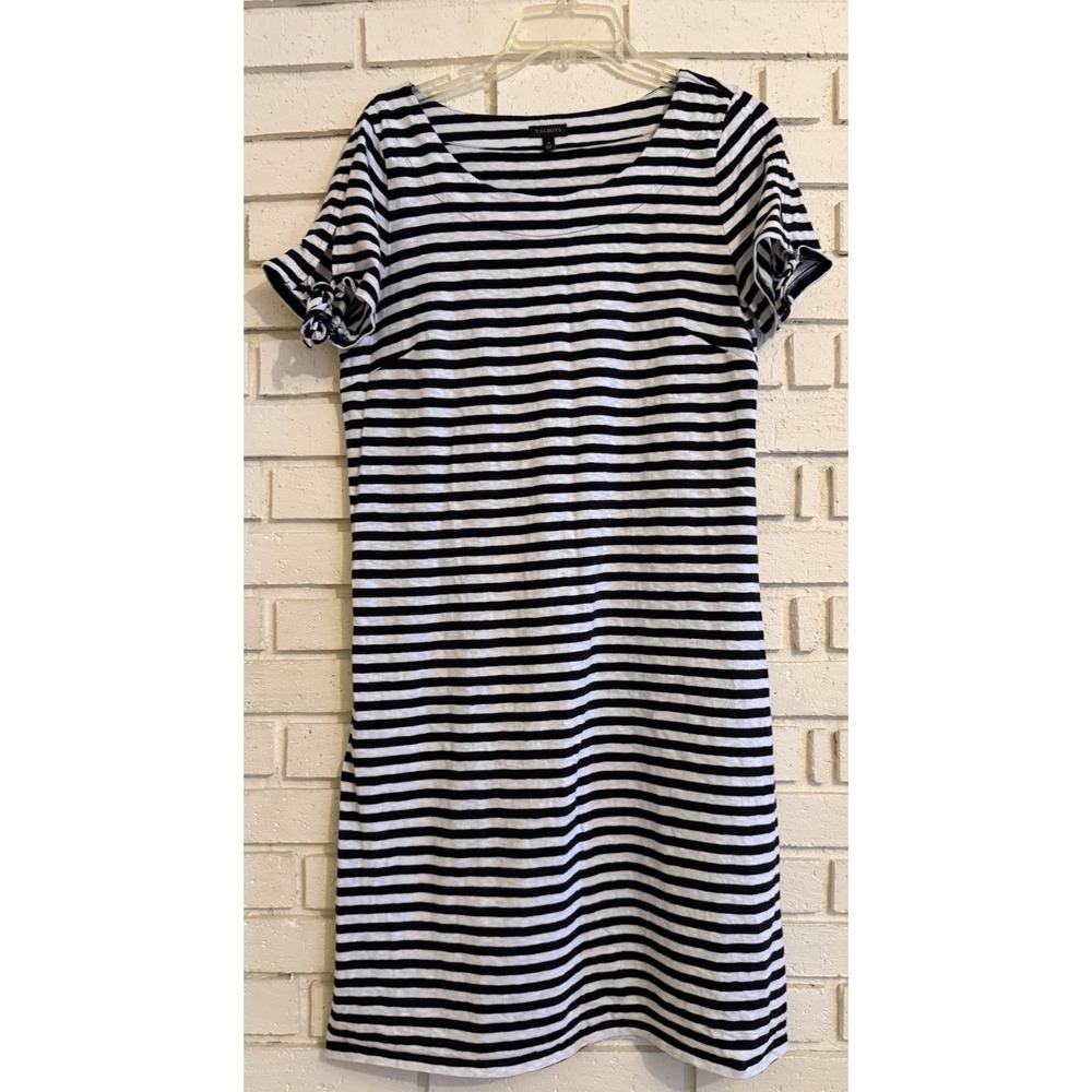 Talbots Black/White Striped Short‎ Sleeve Scoop Neck Pullover T-Shirt Dress Med.